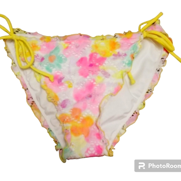 VICTORIA'S SECRET FLORAL BEAUTIFUL TIE SIDE BIKINI BOTTOMS SIZE L - Picture 2 of 5